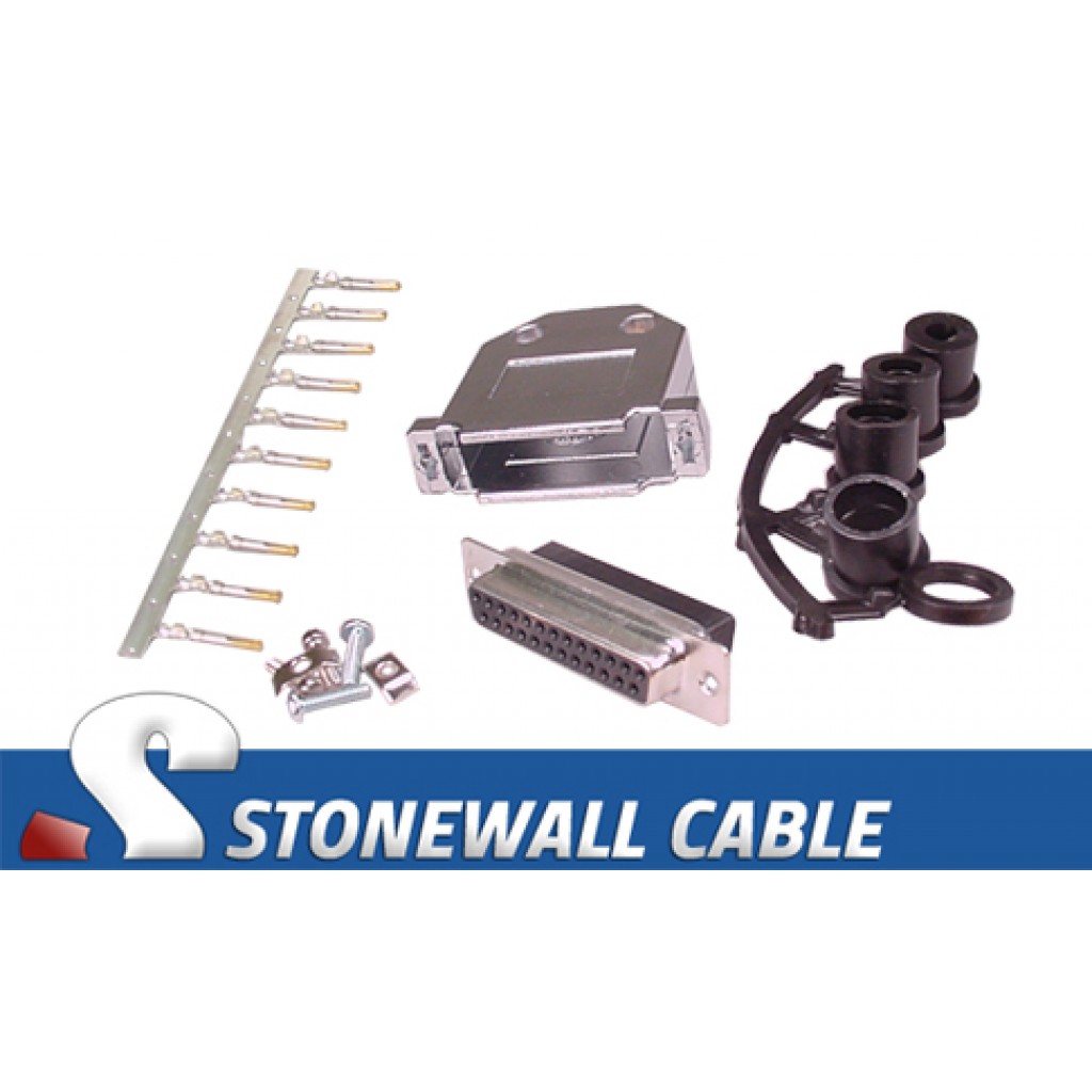 DB25 Female Crimp Connector Kit, w/ Metal Hood Stonewall Cable